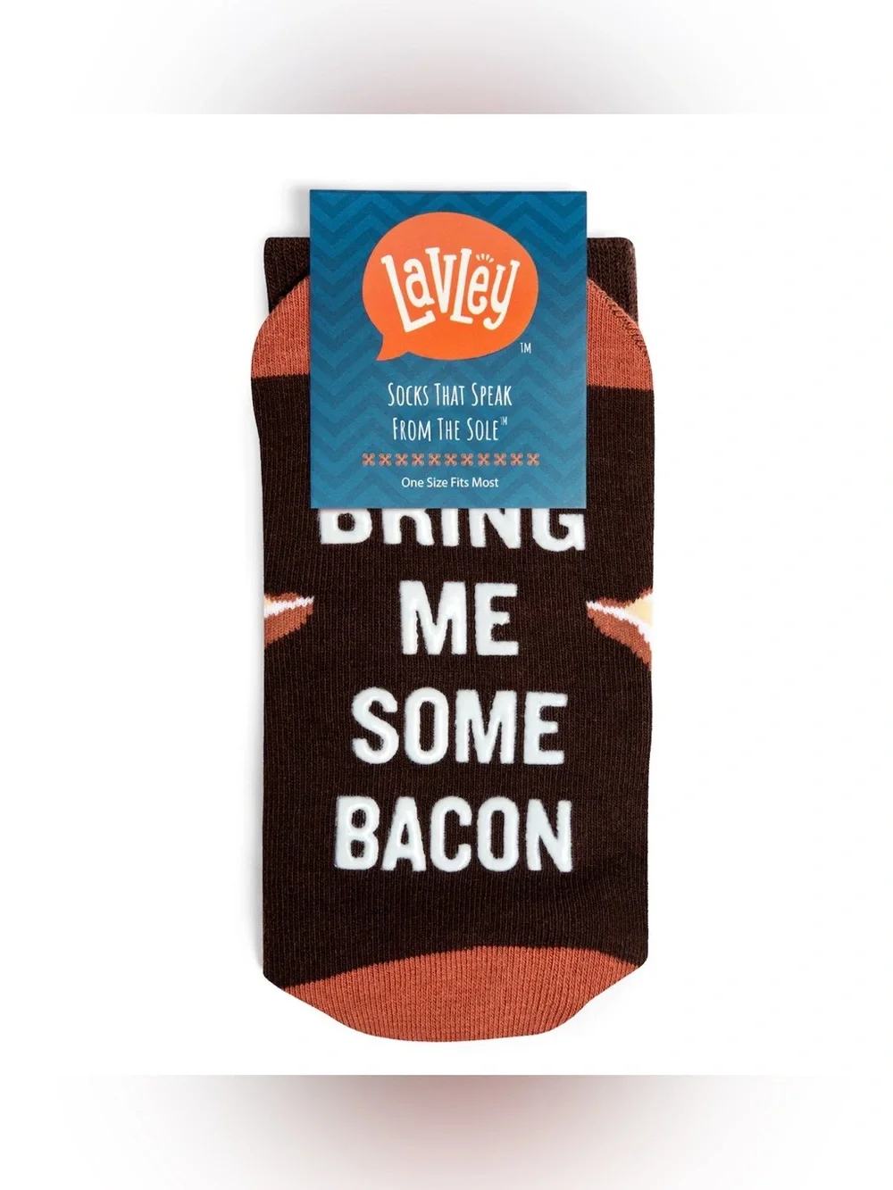 Lackey Novelty Bacon Graphic Crew Socks - Brown/Rust, One Size Fits Most